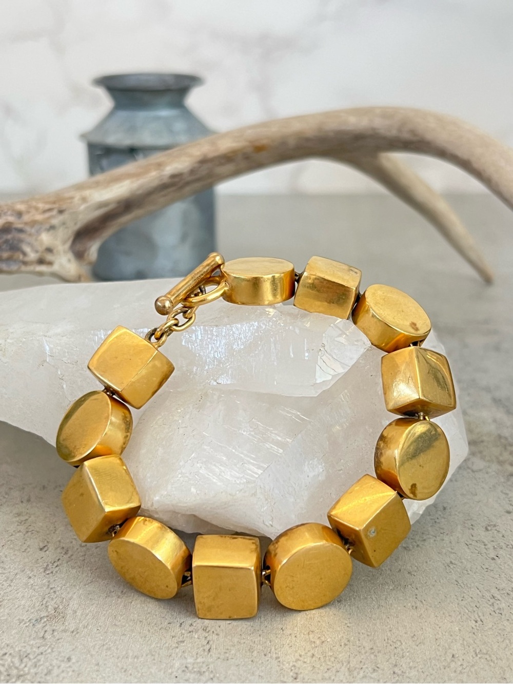 Vintage Vaubel Designs 18K Plated Brass Geometric Link  Chunky Bracelet